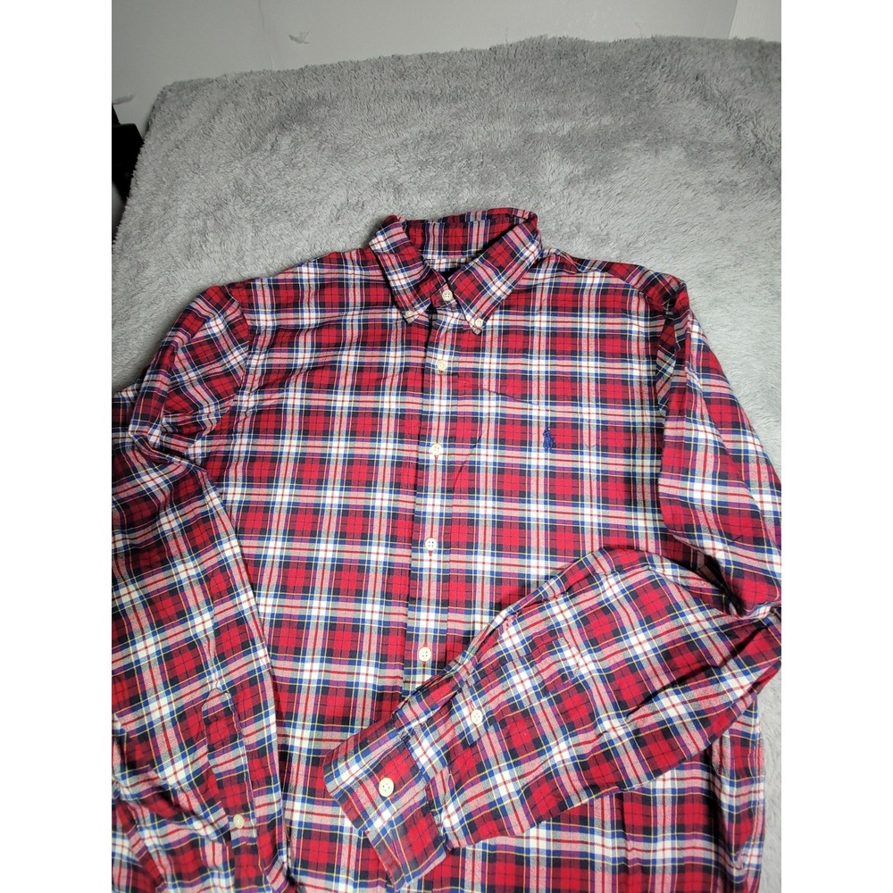Ralph Lauren Shirt Men Large Red Plaid Long Sleeve Flannel Button Down Pony Logo